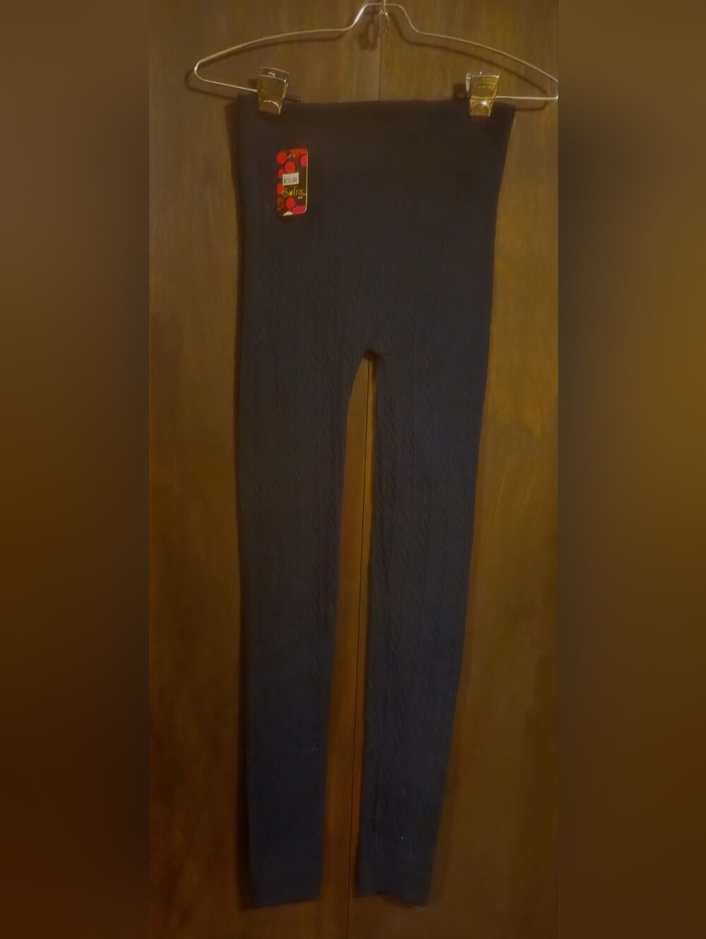Sofra Seamless Cable Knit Fleece Lined Leggings in a Blackish Blue Color